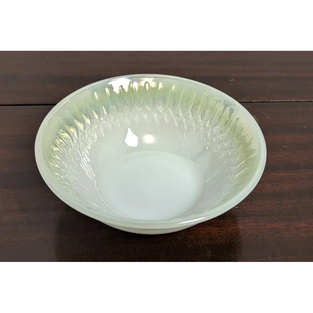 Fire-King Vintage White Milk Glass Iridescent Luster Edge Bowl Heat Proof USA